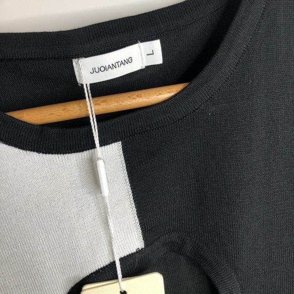 Womens Black and White Knit Crop Top Size L Large Cut Out Summer Light NWT - Picture 6 of 8